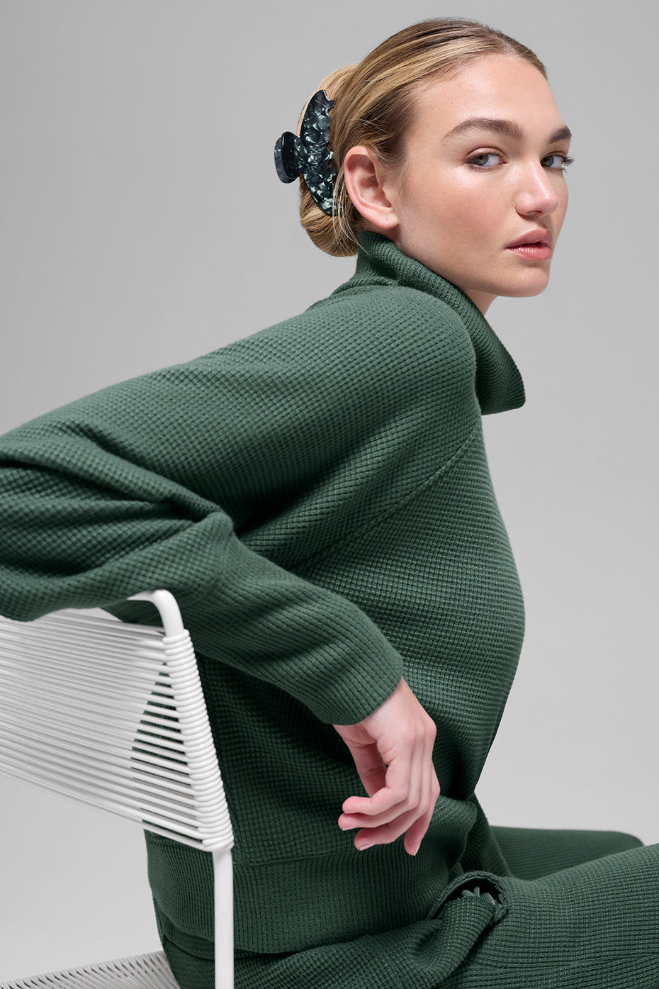 Waffle Weekend Escape Mock Neck Long Sleeve - Clover Green