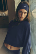 Cropped Sway Crew Neck Pullover - Navy