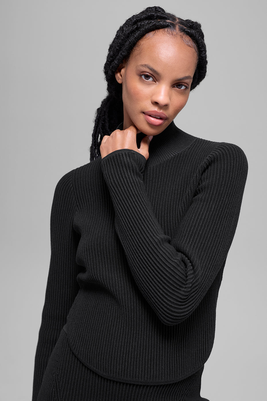 Denim Knit Backless Long Sleeve - Black/Anthracite