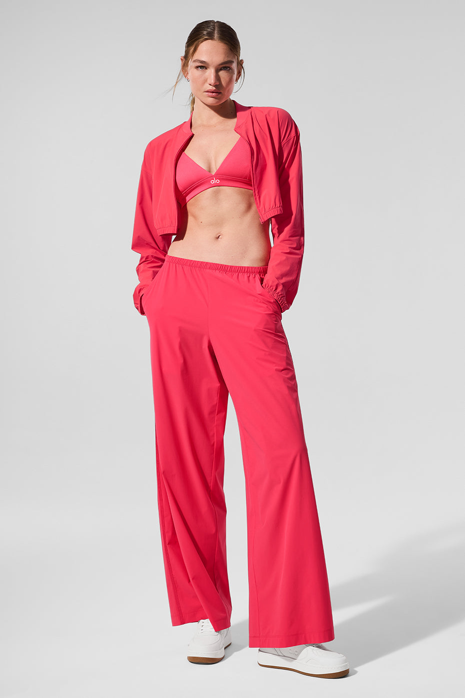 Cropped Breezy Full-Zip Cover Up - Candy Red