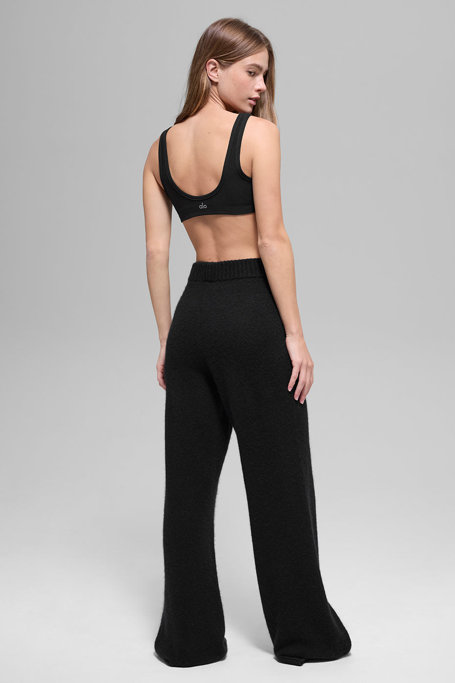 Wool Cashmere High-Waist New Class Wide Leg Pant - Black