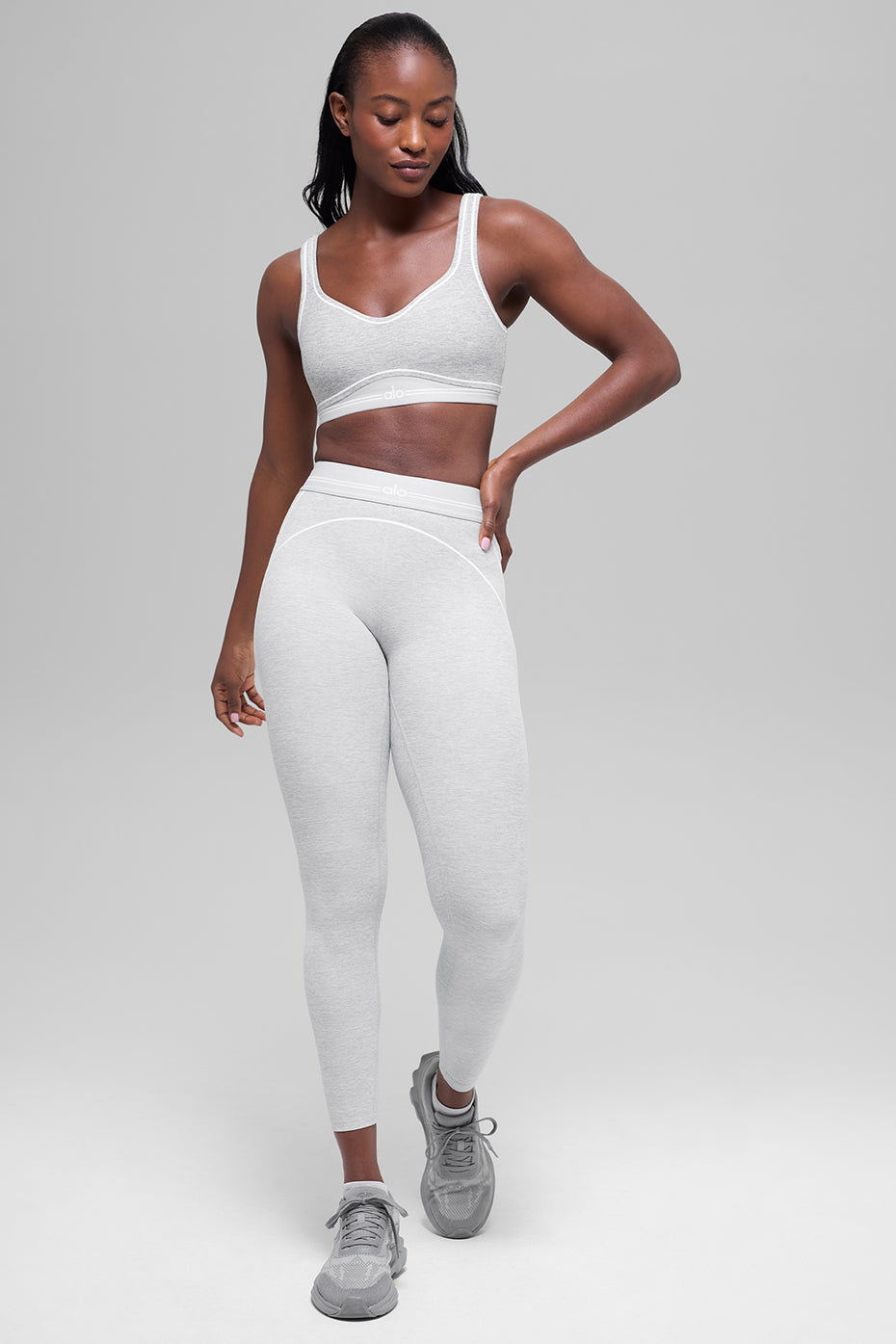 7/8 High-Waist Alosoft Heart Throb Legging - Athletic Heather Grey/White