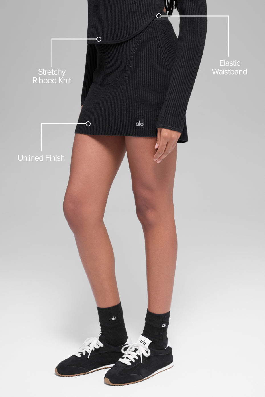 Denim Knit High-Waist Skirt - Black/Anthracite