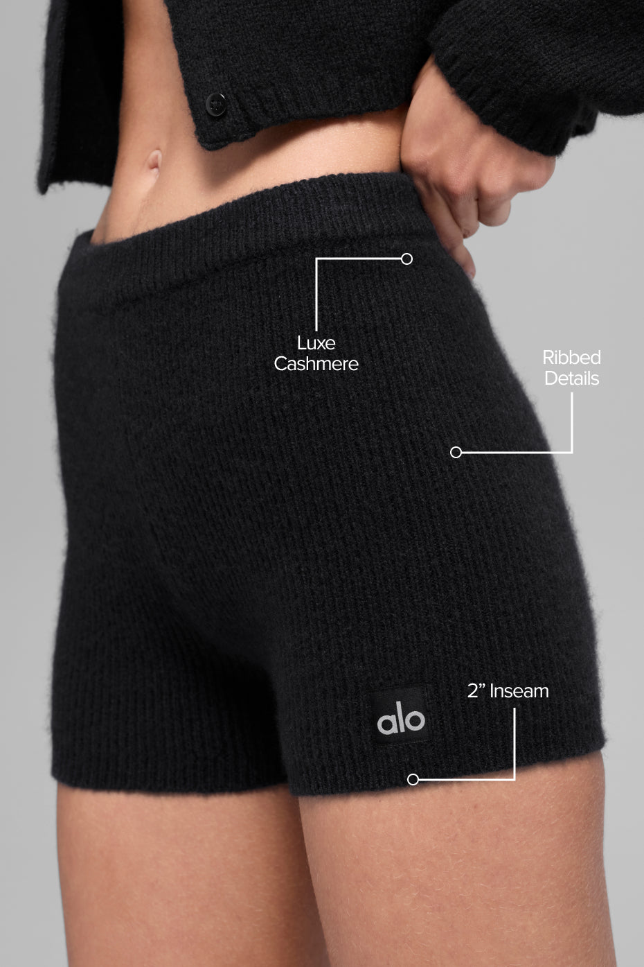 Wool Cashmere Ribbed Noble Short - Black