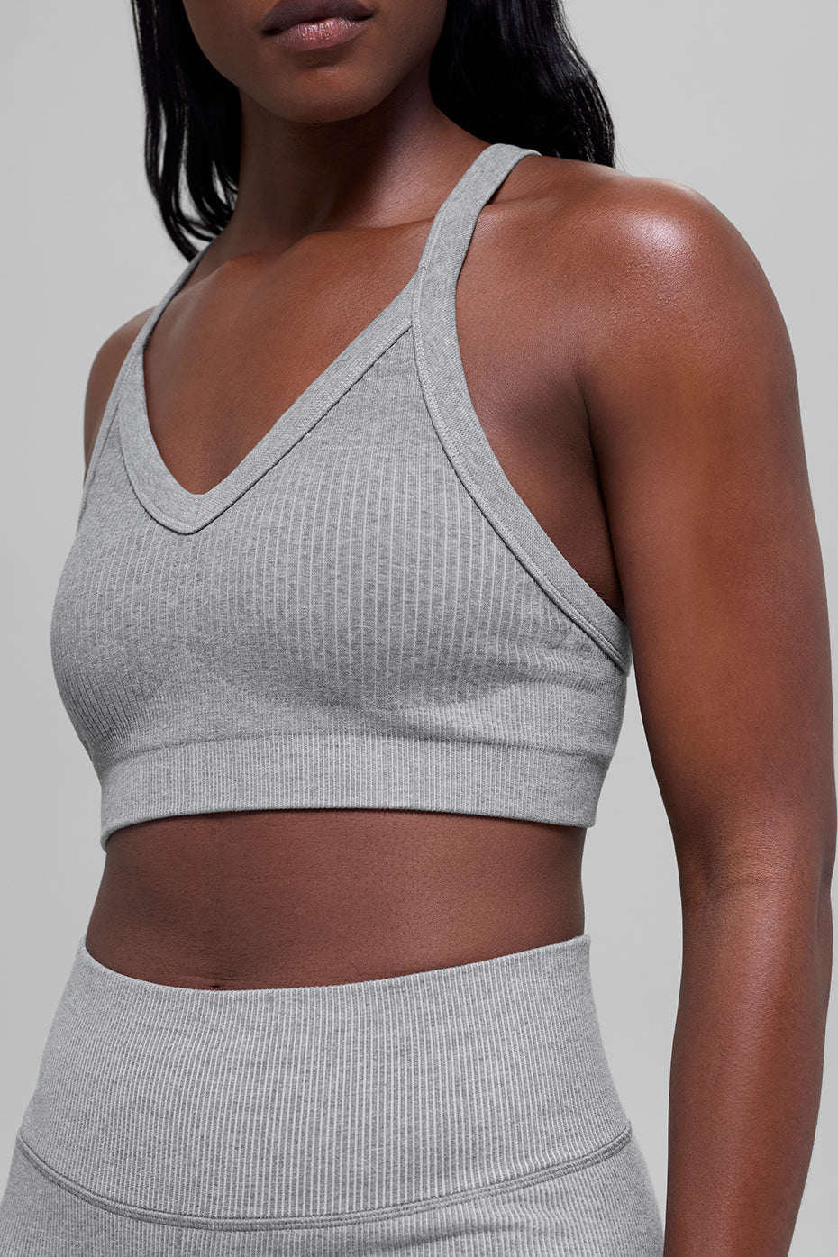 Seamless Two Tone Rib Bra - Light Misty Grey Heather