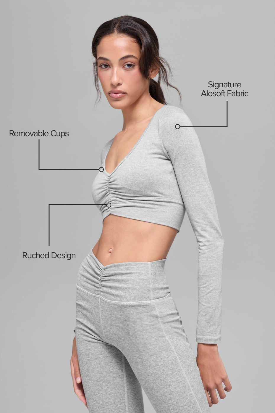Alosoft Intuition Long Sleeve Bra - Athletic Heather Grey